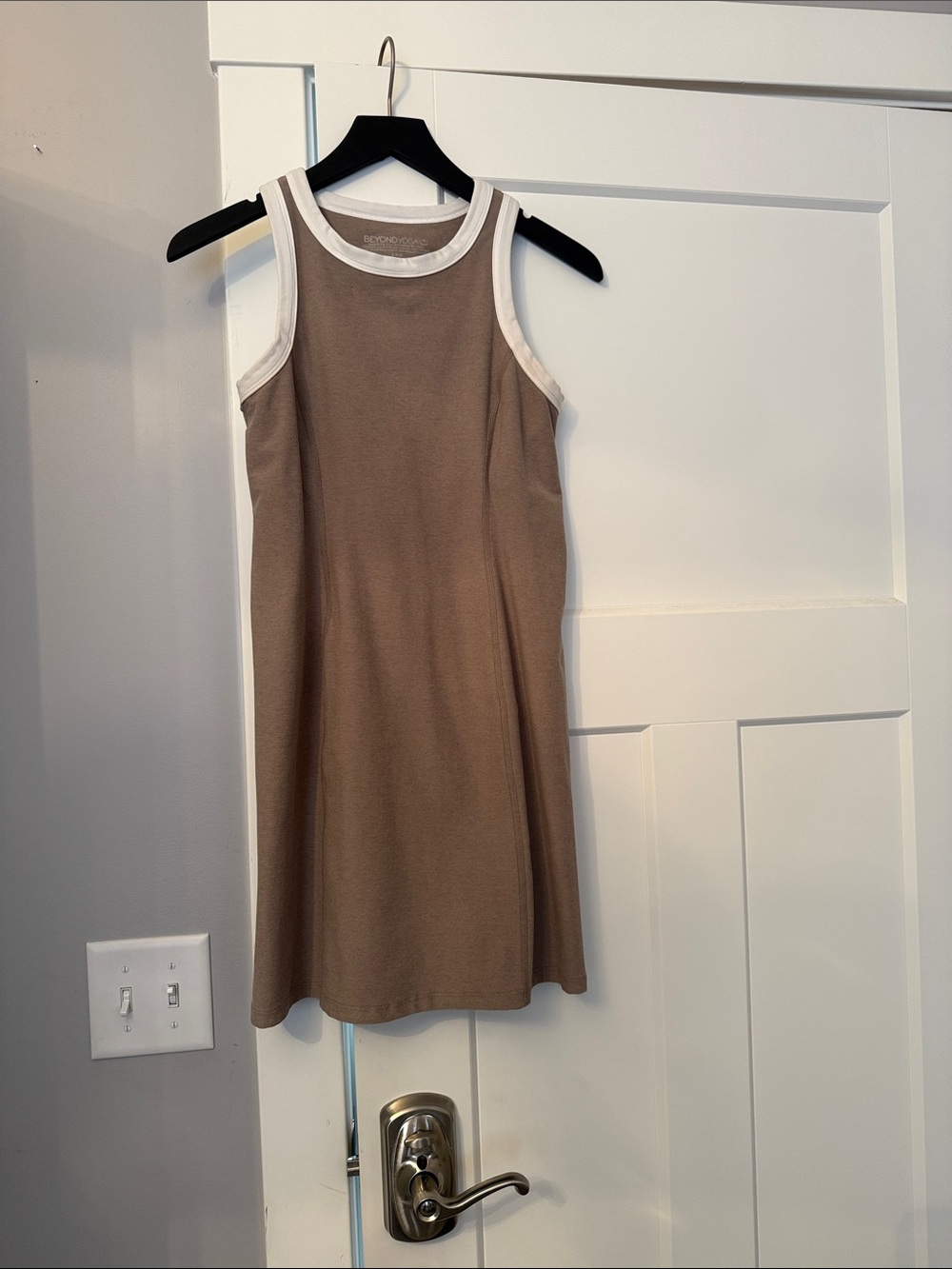 Beyond Yoga Taupe Tank Dress with White Trim small. Unlined(no bikers)